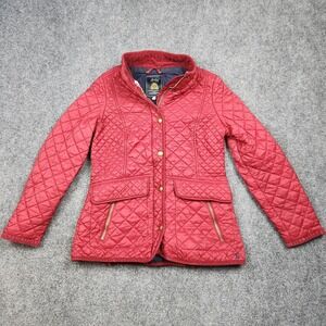 Joules Newdale Jacket Womens 8 Burgundy Quilted Floral Lined Lightweight Coat
